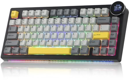 MechLands AK820V2 75% Wireless Gaming Keyboard with 0.9” TFT Display Screen & Knob, Gasket Mechanical Creamy Keyboard with 10000mAh Battery, Hot Swappable, RGB for Win/Mac (Black Grey)
