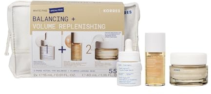 KORRES WHITE PINE Anti-Aging Pflege Wechseljahre – Expert Trio, ab 55, Vorteilsset mit Creme 40ml, Serum 15ml & SMART YOGHURT™ Serum 15ml für Festigkeit, Pflege und ein glatteres Hautbild