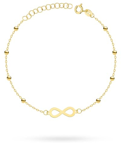 MARKO Armband Damen 333 Gold Unendlichkeit mit Kugeln - Echtgold Armband 8 Karat - Goldarmband Damen verstellbar 16-19 cm - Symbol Schmuck Geschenk für Frauen