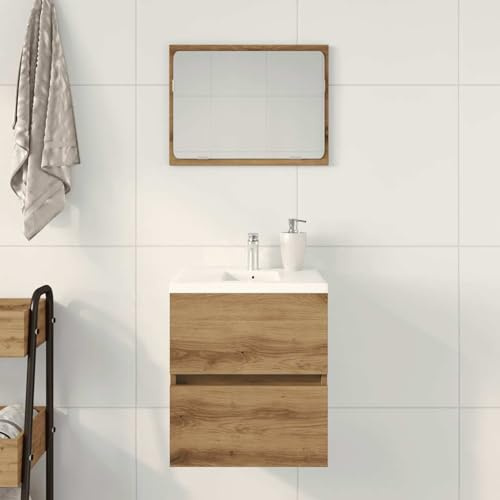 ATOMSTACK MAKER Mobile sottolavabo Retro, in legno di rovere Artisan, 41 x 38,5 x 45 cm, montaggio a parete, salvaspazio con foro per lavandino, mobile da bagno per ordine e stile