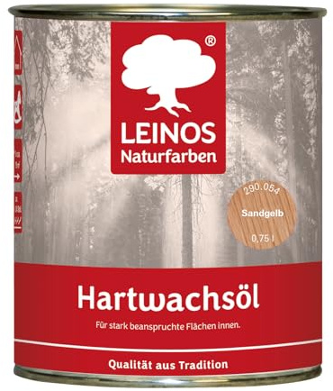 LEINOS Hartwachsöl 0,75 l Sandgelb – natürliches, ergiebiges Holzöl für Fußböden, Möbel und Treppen | seidenmatt, pflegend, für alle Innenholzflächen geeignet, schützt vor Feuchtigkeit und Abnutzung