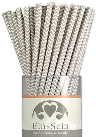 EinsSein 25x Papierstrohhalme Wave Silber Hochzeit Party Geburtstag Strohhalme Trinkhalme Cake Pops Sticks und Candy Bar-Zubehör Stiele Papier Pappgeschirr Straws