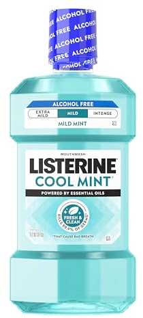 Listerine Cool Mint Alcohol-Free Mild Mouthwash, Oral Rinse Kills 99.9% of Germs That Cause Bad Breath, Less Intense Taste, Mild Mint Flavor, 1 L