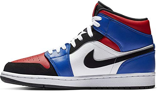 Nike Men's Air Jordan 1 Mid Basketball Shoes, Multicoloured White Black Hyper Royal University Red 124, 7 UK