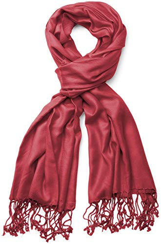 styleBREAKER Damen Stola Einfarbig, Leichter weicher Schal mit Fransen in verschiedenen Farben 01012035, Farbe:Bordeaux-Rot