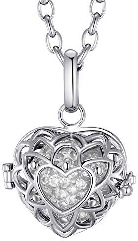 Morella Damen Halskette Edelstahl 70 cm mit Herzform Anhänger und Klangkugel Zirkonia weiß Ø 16 mm in Schmuckbeutel