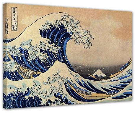 Bilderdepot24 Bild auf Leinwand | Katsushika Hokusai Die große Welle vor Kanagawa in 80x60 cm als Wandbild | Wand-deko Dekoration Wohnung alte Meister | 180202-80x60