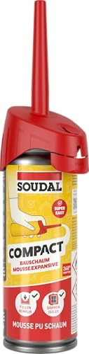 Soudal Bauschaum Compact, 150 ml - Perfekt für Anwendungen, in denen nur geringe Mengen PU-Schaum benötigt werden, z.B. Modellbau, Bastelarbeiten, Verfüllen von kleineren Löchern und Durchbrüchen.
