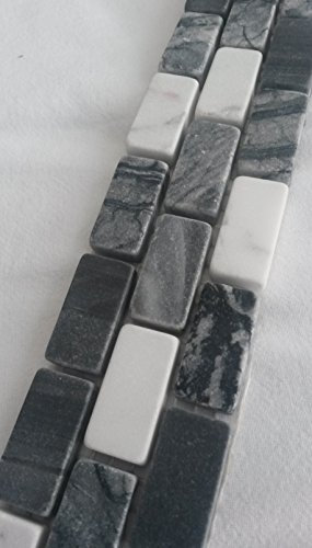 Naturstein Bordüre Mosaik 5x30 Schwarz Weiss Matte Fliesen Stäbchen Marmor
