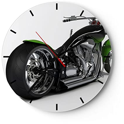 Modern Wanduhr Motorrad Chrom Schlauch Reise 40x40cm Rund Groß Wand Uhr Glas Analog Zimmeruhren Küche Büro Wohnzimmer Glasuhr Wall Clock Dekoration Design Wanddekoration Küchenuhr C3AR40x40-1548
