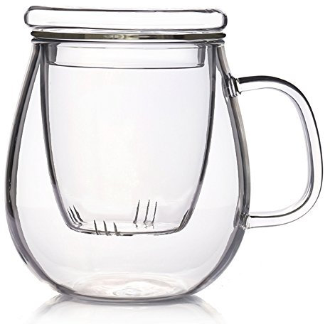 TAMUME 500ml Taza de Té de Cristal con Filtro de Vidrio y Tapa Té de Cristal para Un Juego