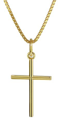 trendor Kreuz-Anhänger Gold 333 mit goldplattierter Halskette 08496 | Geschenkidee aus Echtgold für Jungen und Mädchen