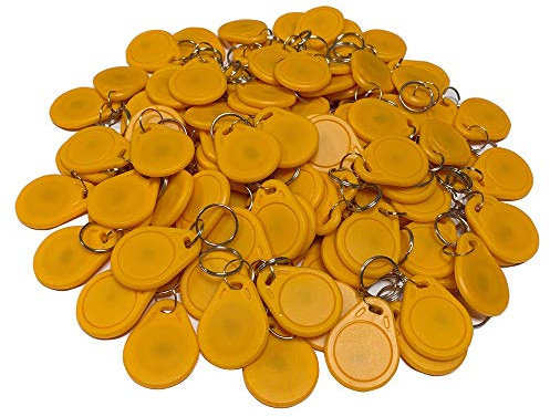 (pack of 100) HFeng 13.56MHz RFID Access Control Keyfobs Proximity MF 1k Keychains Smart IC Keycard for Door Home System nfc token tag (Yellow)