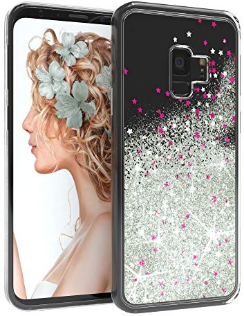 EAZY CASE Hülle kompatibel mit Samsung Galaxy S9 Schutzhülle mit Glitzer, Handyhülle, Schutzhülle mit Glitter Flüssigkeit, TPU Silikon, Transparent, Silber