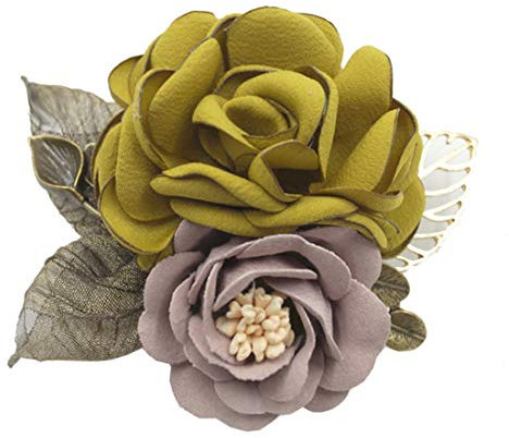 Cheerlife Haarclip Haarklipp Double Blumen Haarklammer Haarspange Ansteckblume Brosche Corsage Blumen Bekleidung Zubehör Gelb-Grün