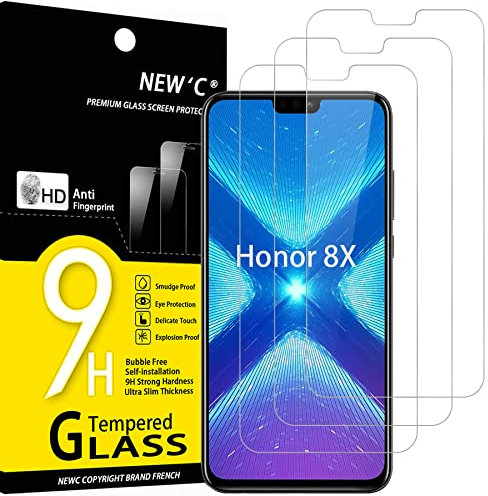 NEW'C 3 Stück für Honor 8X für Panzerglas, Frei von Kratzern, 9H Härte, HD Displayschutzfolie, 0.33mm Ultra-klar, Ultrabeständig