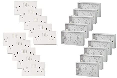 Double Wall Socket & Back Box Pattress/Twin 2 Gang Switched Plug Electrical