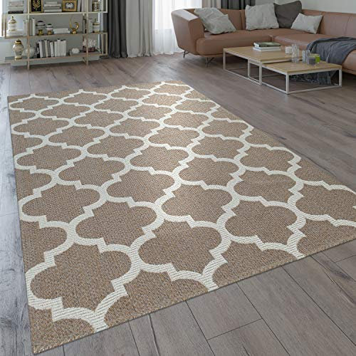 Paco Home Moderno tappeto dal tessuto piatto con motivo intessuto e design marocchino orientale in beige, Dimensione:80x150 cm
