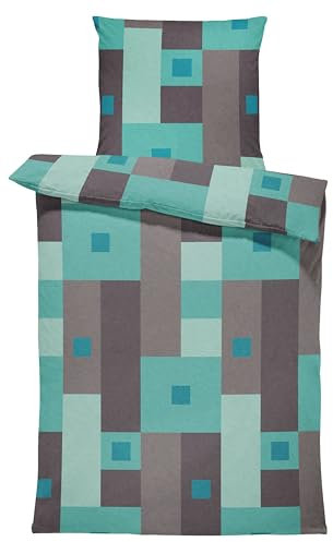 Leonado Vicenti Winter Bettwäsche Thermo Fleece Flausch Kuschelig Warme Garnitur Bettbezüge Set, Größe:2 teilig 135x200 cm, Farbe:Karo türkis grau