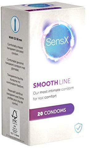SensX Smooth Line - Feuchte Kondome mit komfortabler Passform und 56mm Breite, ohne tierliche Produkte - 1 x 20 Stück
