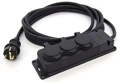 KOOP Elektro 10 m Gummi-Verlängerungskabel mit 3 Schutzkontakt-Steckdosen für Garten, Außenbereich IP44 16A 230V H05RR-F 3 * 1,5 (10 m, 3-Fach Steckdosenleiste)