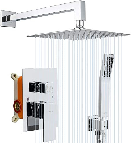 GAPPO Duschsystem aus poliertem Chrom, Wandmontage, Hochdruck, 25,4 cm, Regenduschkopfsystem, Regendusche, Wasserhahn, Dusch-Kombi-Set mit handlichem rauem Ventil im Lieferumfang enthalten