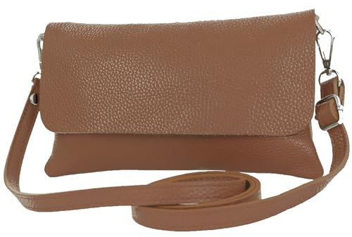 modamoda de T226 Damen Leder Clutch Umhängetasche Abendtasche Small handmade in Italy, Farbe:Dunkelcamel