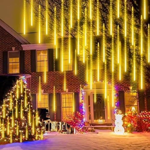 Auniq LED Meteorschauer Regen Lichter Meteor Lichterkette Außen Wasserdichte Schneefall Lichterketten 30cm 10 Tube Schnur 240 LED Fallende Regen Lichterfür Dekoration Garten Hochzeit Weihnachten Party