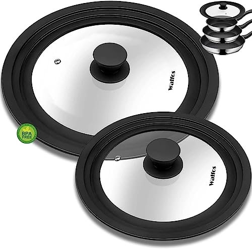 Universal Lid for Pots, Pans and Skillets - Tempered Glass with Heat Resistant Silicone Rim and Fits 16/18/20cm and 24/26/28cm Diameter Cookware(2Pcs)