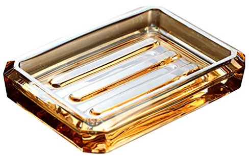 TOPBATHY Porte-Savon en Verre Transparent Ambre 12.5X9 Cm Boîte À Savon Rectangulaire avec Égouttoir Compact pour Salle De Bain Cuisine Résistant À L'Humidité