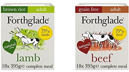 Forthglade Complete Natural Wet Dog Food - Lamb With Brown Rice and Grain Free Beef (18 x 395g) Trays - Adult 1 Year+