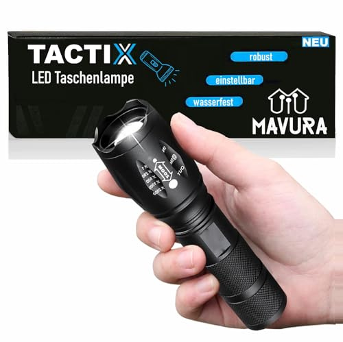 MAVURA LED Torch Ultra Light LED Tactical Torch Black Zoom Function Police Bag Lamp Security 40x Brighter Than Conventional Torches