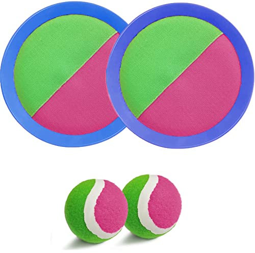 Norhogo Klettballspiel Klettball Strandspielzeug Strandspiele mit 2 Fangscheiben und 2 Bällen, Wurfspiel Kinder Erwachsene Garten Outdoor Draußen Strand Spielzeug Spiele Zufällige Farbe