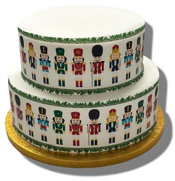 Edible Decor Icing Sheet Christmas Nutcracker Toy Soldier Themed Border Ribbon Wrap - Perfect for Larger cakes - Easy to Use