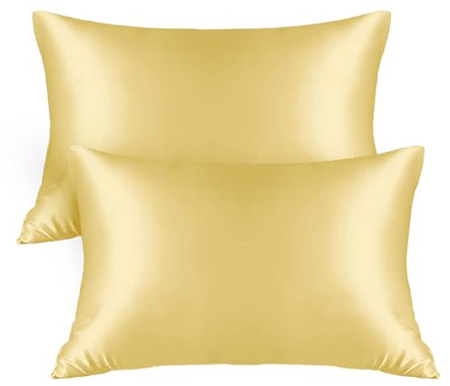 AR Ware Satin Silk pillow cases 2 pack - Hypoallergenic - Soft Silk Pillowcases for Hair and Skin - Standard size with Envelope closure (50 x 75 cm, Golden)