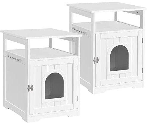 Yaheetech Lot de 2 Maisons pour Chat Maison de Toilette en Bois avec Plateau Supérieur Meuble de Rangement 64,2 x 52 x 49 cm