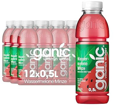 ganic Vitaminwasser Wassermelone Minze – 12 x 0,5 L PET-Flaschen – Vitamin Booster mit süßer Melone & frischer Minze – 100 % natürlich, vegan, isotonisch & kalorienarm – ohne Konservierungsstoffe