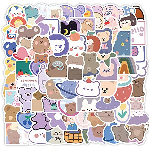 90 Stück Little Bear Aufkleber Wasserflaschen Laptop Telefon Gitarre Skateboard Computer Koffer Fahrrad Bear Vinyl Stickers Wasserdicht Ästhetisch Aufkleber für Jugendliche Kinder Erwachsene