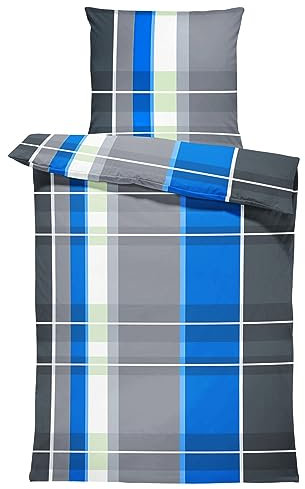 one-home Bettwäsche Mikrofaser Garnitur Bettbezug modern viele Muster mit Reißverschluss, Farbe:Kariert blau, Größe:4 teilig 155x220 cm