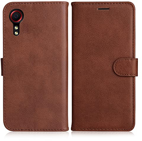 DENDICO Hülle für Galaxy Xcover 5, PU Leder Brieftasche Handyhülle, Flip Tasche TPU Schutzhülle mit Kartenfach für Samsung Galaxy Xcover 5, Braun