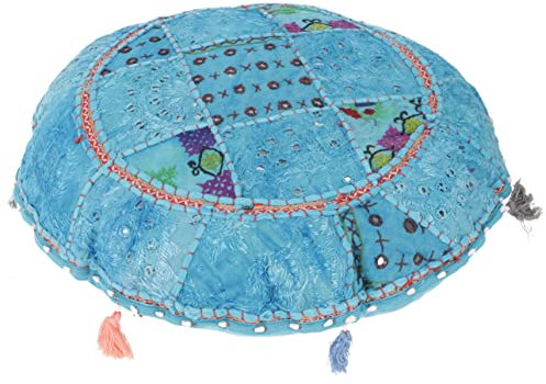 GURU SHOP Rundes Patchwork Sitzkissen mit Baumwollfüllung - Blau, Baumwolle, 15x55x55 cm