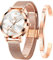 OLEVS Damen Armbanduhr Roségold Herz Diamant Quarzwerk Mädchen Damen Armbanduhr Weiß Gesicht Mesh-Gürtel Uhr Armband Geschenk zum Valentinstag