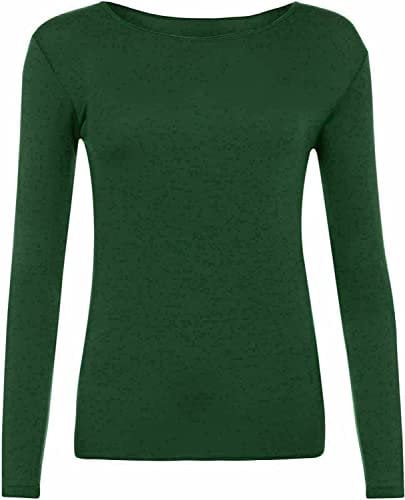 Top Linen (NW) Ltd Women Long Sleeve T Shirts - Plain Stretch Round Scoop Neck T Shirt - Lightweight Womens T Shirts for Casual Wearing - Ladies T Shirts Made in The UK (Bottle Green, M/L)