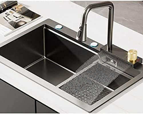DIE Küchenspüle 304 Edelstahl Nano Raindance Wasserfallspüle Hausspüle Gemüsebecken Einzelspüle Mit Wasserhahn, Becken-in-Becken, Einbau- Oder Unterbauinstallation,75 X 45 cm,Constructive23
