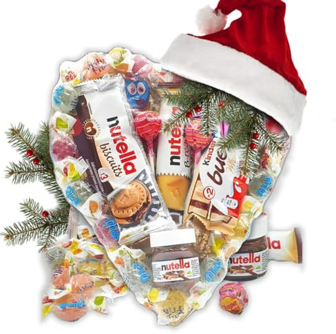 Corazon de Kinder Bueno, Geles de Frutas, Galletas Nutell Biscuits y Chupa Chups. +20 Piezas de Chocolates y Chuches. Regalo para San Valentín [IAMI]