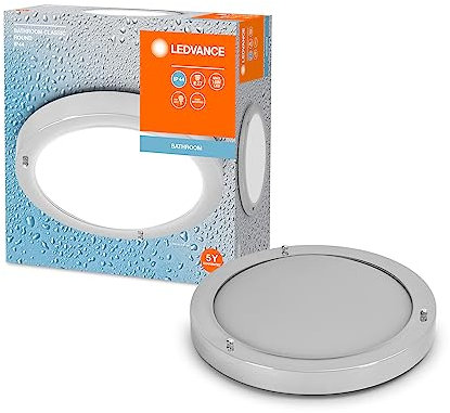 Ledvance Badezimmerleuchte für die Decke, rund mit 280mm Durchmesser, chromfarben, E27-Sockel (kein Leuchtmittel dabei), IP44-Schutz, klassisch-modisches Design