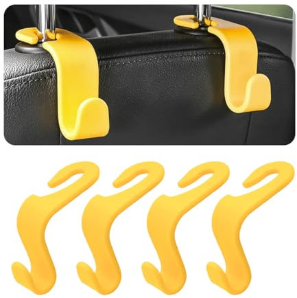 CGEAMDY Auto-Kopfstütze, 4Pcs, versteckt, geeignet zum Aufhängen von Taschen, ideal zum Aufhängen von Taschen, Einkaufstaschen, Spielzeug für Kinder, Autozubehör (Gelb)