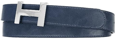 Zakatte • Damen Gürtel aus Kunstleder mit H-Schnalle Hüftgürtel Taillengürtel Damengürtel BS058 (Dunkelblau-Silber, 105 cm)