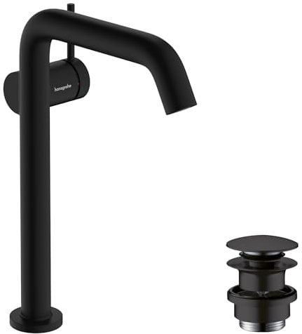 hansgrohe Tecturis S Fine - Waschtischarmatur mit Push-Open Ablauf, energiesparend (CoolStart), Wasserhahn Bad mit Auslauf Höhe 240mm, Mischbatterie Waschbecken wassersparend (EcoSmart+), Mattschwarz