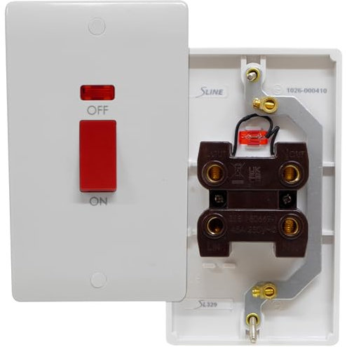 45 Amp Tall Cooker Switch with Neon - White 45A DP - Curved Design Round Corners